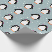 Papier Cadeau Pingouins de Noël dans les flocons de neige (Coin)