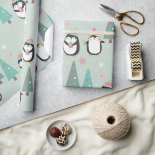 Papier Cadeau Pingouins de Noël mignons
