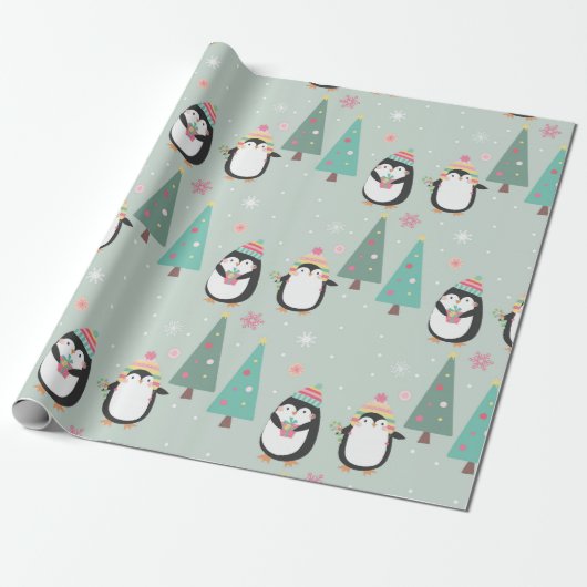 Papier Cadeau Pingouins de Noël mignons (Déroulé)