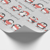 Papier Cadeau Pingouins d'hiver de texte personnalisé (Coin)