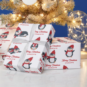 Papier Cadeau Pingouins d'hiver Joyeux Noël Nom personnalisé