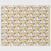 Papier Cadeau Pingouins d'hiver mignons sur Apricot Motif de Noë (Plat)
