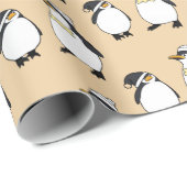 Papier Cadeau Pingouins d'hiver mignons sur Apricot Motif de Noë (Coin rond)