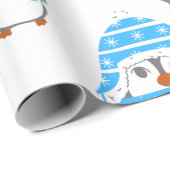 Papier Cadeau Pingouins et étoiles amusant bleu (Coin rond)