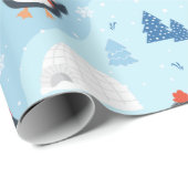 Papier Cadeau Pingouins et Iglos de Noël (Coin rond)