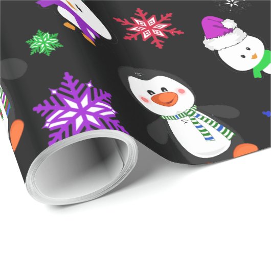 Papier Cadeau Pingouins et Snowflakes Noël mignon (Coin rond)