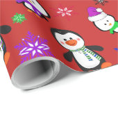 Papier Cadeau Pingouins et Snowflakes Noël mignon (Coin rond)