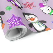 Papier Cadeau Pingouins et Snowflakes Noël mignon (Coin rond)