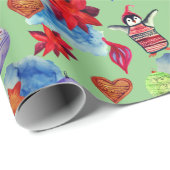 Papier Cadeau Pingouins & Étoiles Noël Prochain humeur (Coin rond)