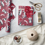 Papier Cadeau Pingouins mignons en Casquette de Noël Rouge