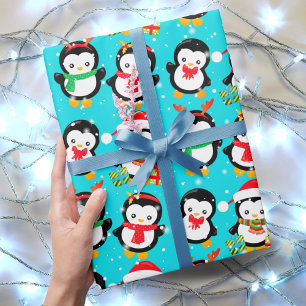 Papier Cadeau Pingouins mignons en chute de neige hiver merveill