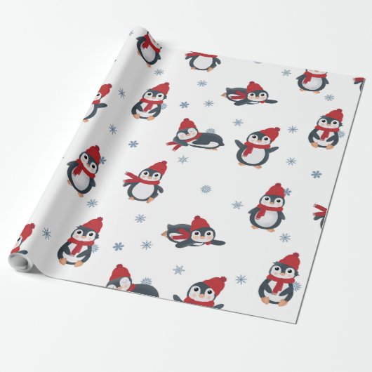 Papier Cadeau Pingouins mignons Oiseaux d'hiver Animaux de l'Arc (Déroulé)