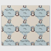 Papier Cadeau Pingouins mignons pour fille Bilingue Joyeux anniv (Plat)