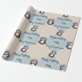 Papier Cadeau Pingouins mignons pour fille Bilingue Joyeux anniv (Déroulé)