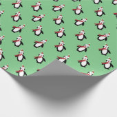 Papier Cadeau Pingouins mignons Santa Chapeau clair Vert Noël (Coin)