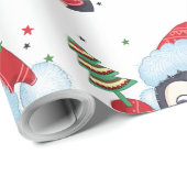 Papier Cadeau Pinguin de Noël avec arbre (Coin rond)