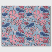 Papier Cadeau Pink and Blue Hand Drake Floral Block Print (Plat)