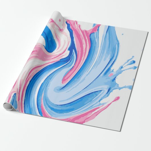 Papier Cadeau Pink and Blue Paint Splash Pattern on White – Fun (Déroulé)