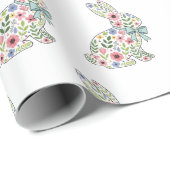 Papier Cadeau Pink and Blue Wildflower Easter Rabbit (Coin rond)