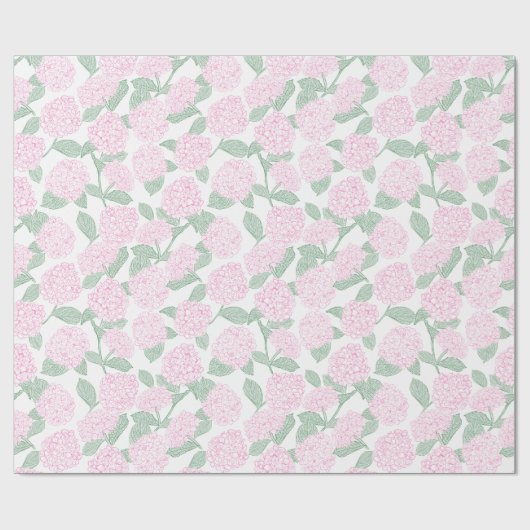 Papier Cadeau Pink and Green Hydrangea Floral (Plat)