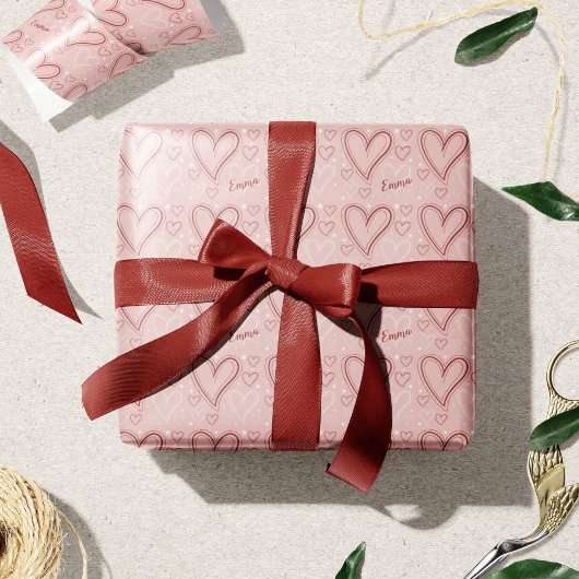 Papier Cadeau Pink and Red Hearts Motif Saint-Valentin