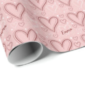 Papier Cadeau Pink and Red Hearts Motif Saint-Valentin (Coin rond)