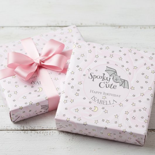 Papier Cadeau Pink Batty, Stars & Moons Éffrayant mignon