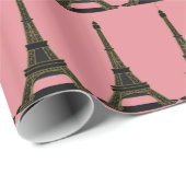 Papier Cadeau Pink & Black Thème Tour Eiffel Papier enveloppant (Coin rond)