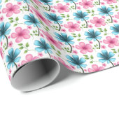Papier Cadeau Pink & Blue Floral Seamless Pattern (Coin rond)