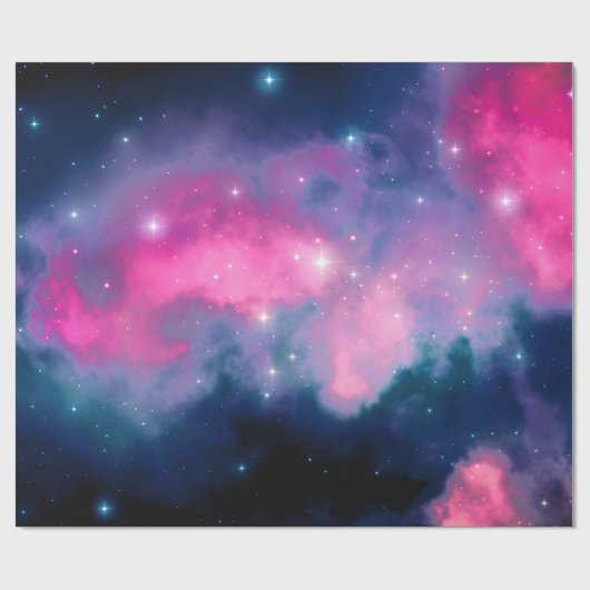 Papier Cadeau Pink & Blue Galaxy & Stars Abstract (Plat)