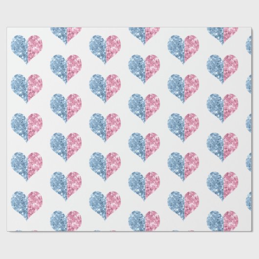 Papier Cadeau Pink Blue Ombre Parties scintillant Coeurs Baby Ge (Plat)