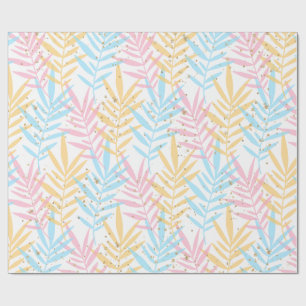 Papier Cadeau Pink Blue Yellow Gold Tropical Palm Leaves