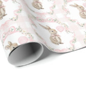Papier Cadeau Pink Bow Bunny Rabbit Gingham Girl Birthday (Coin rond)