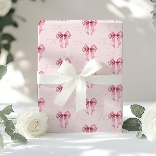 Papier Cadeau Pink Bow calligraphie Baby shower moderne