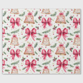 Papier Cadeau Pink Bows Gold Bells Noël (Plat)