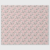 Papier Cadeau Pink Candy Cane & Holly Christmas Wrapping Paper (Plat)