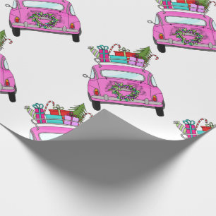 Papier Cadeau Pink Car with Christmas Gifts