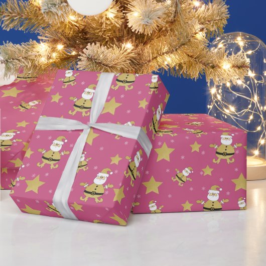 Papier Cadeau Pink Chic Père Noël Gold Et Étoiles Motif (Vacances)