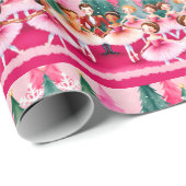 Papier Cadeau Pink Christmas Nutcracker Ballerina Anniversaire d (Coin rond)