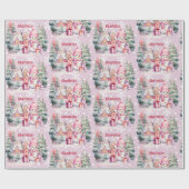 Papier Cadeau Pink Christmas Snowman ajouter Nom de la fille (Plat)