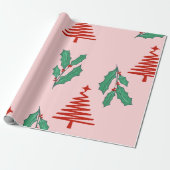Papier Cadeau Pink Christmas trees and holly's  (Déroulé)