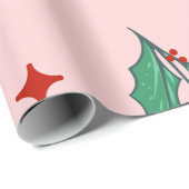 Papier Cadeau Pink Christmas trees and holly's  (Coin rond)