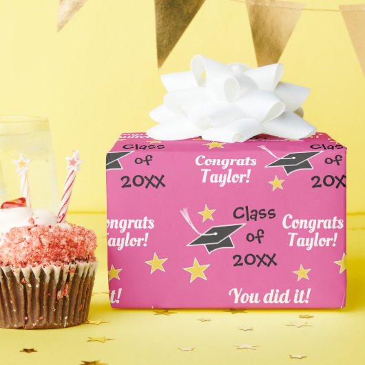 Papier Cadeau PINK Classe de l'année personnalisée Nom du grade (Fête d'anniversaire)