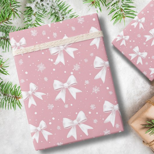 Papier Cadeau Pink Coquette Bow Snowflake Christmas