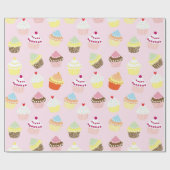 Papier Cadeau Pink Cupcakes fête d'anniversaire (Plat)