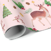 Papier Cadeau Pink Deer Blissant Noël (Coin rond)