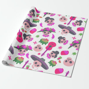 Papier Cadeau Pink Dia De Los Muertos Cute Funny Skuls Motif