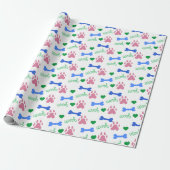 Papier Cadeau Pink Dog Paws Blue Bones Green Hearts Woof Pattern (Déroulé)
