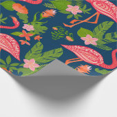 Papier Cadeau Pink flamingo ornament on a striped turquoise back (Coin)
