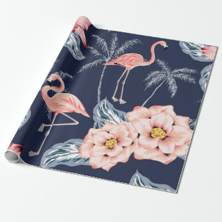 Papier Cadeau Pink flamingo, palm trees, rose, orchid flower, le